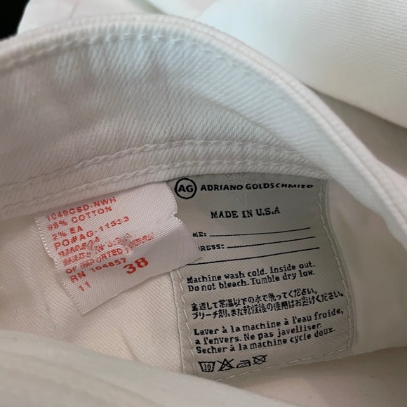 AG ADRIANO GOLDSCHMIED The Protègè Straight Leg Men’s White Jeans Size 38 - Picture 3 of 3